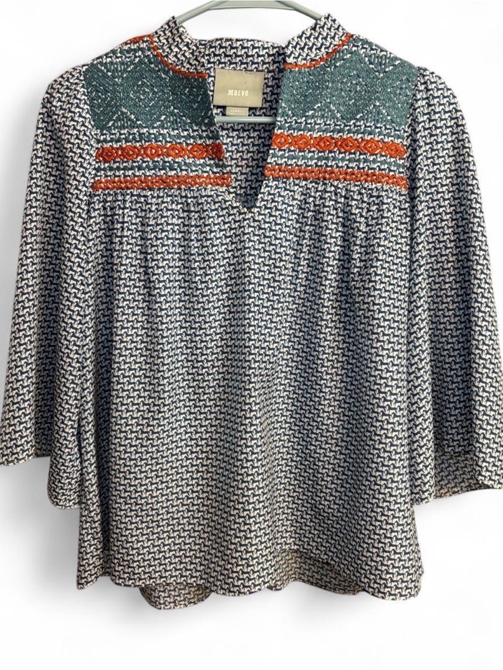 Maeve Anthropologie Horse Print Embroidered Blouse XS Boho Equestrian - Picture 2 of 6